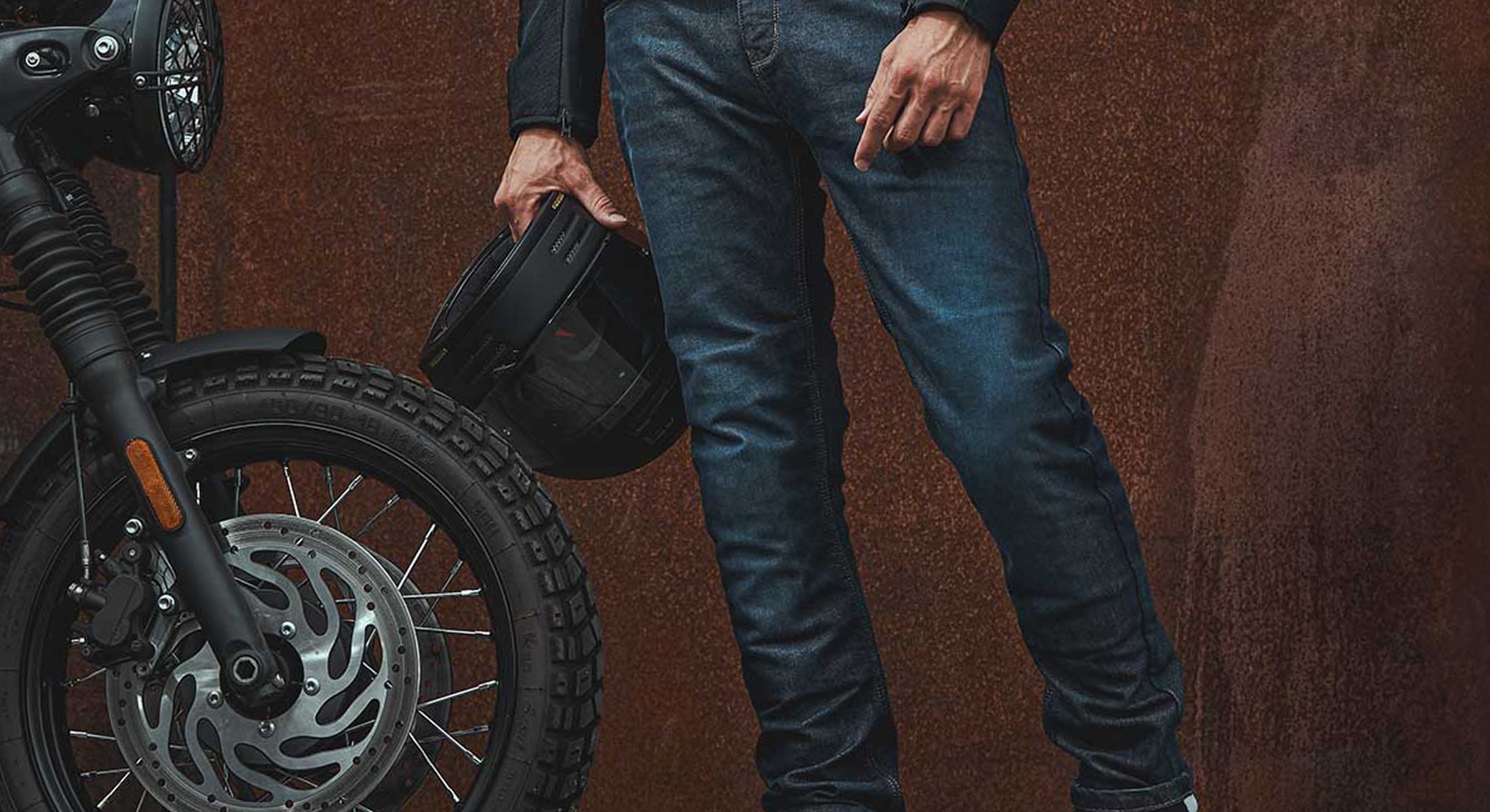 Motorcyclist wearing Bratt jeans