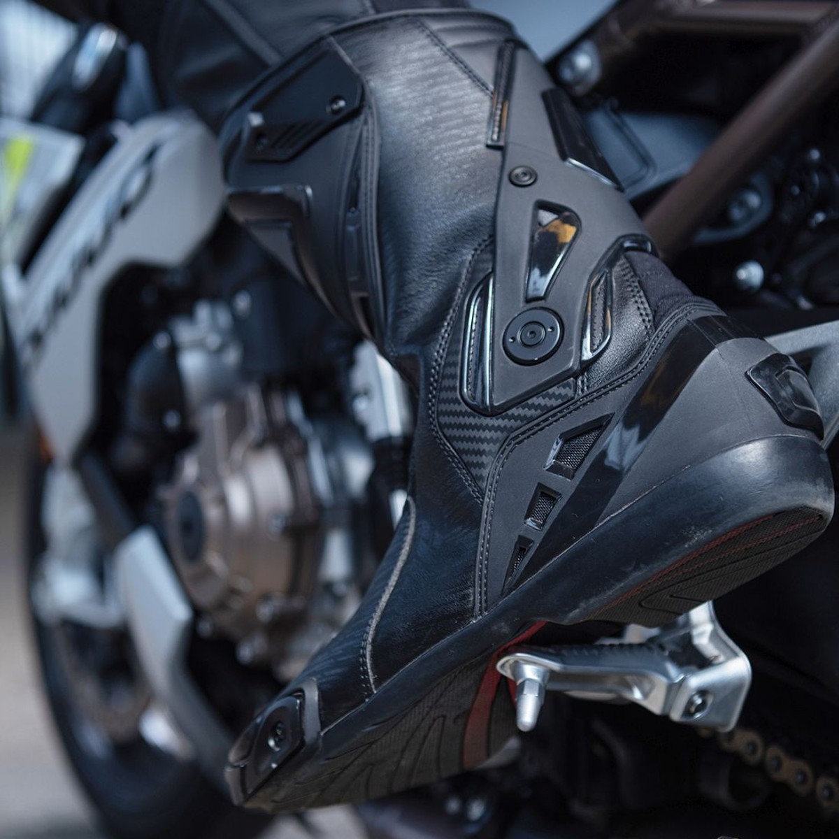 Motorcyclist wearing Yron boots