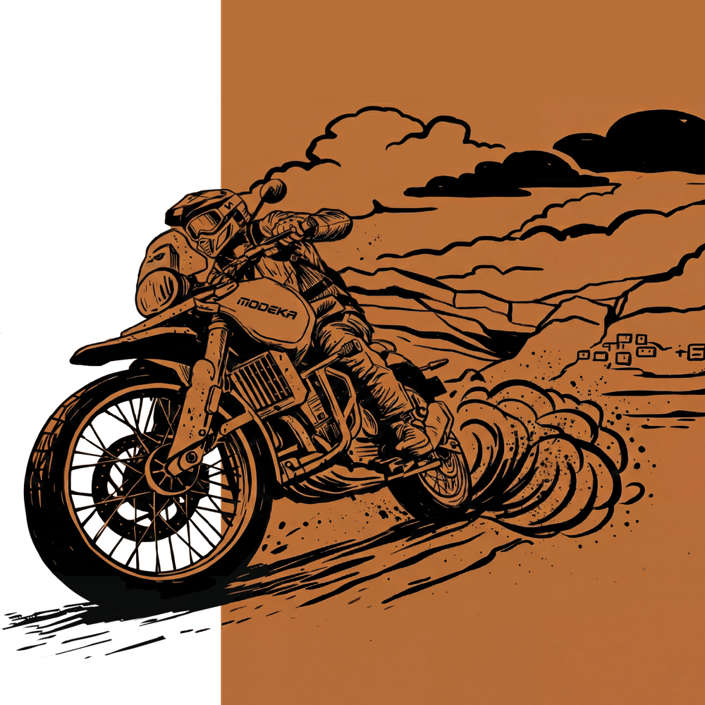 Comic Darstellung eines Motorradfahrers auf dem Motorrad